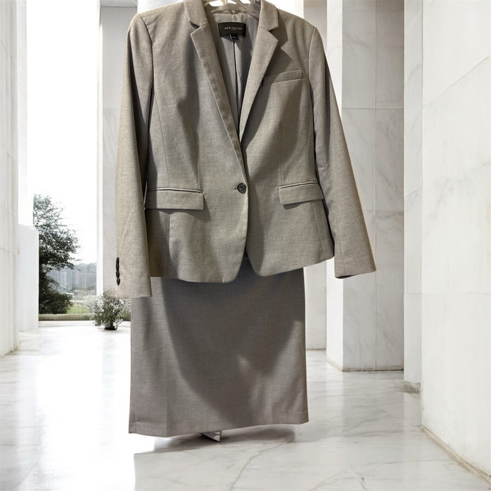 Ann Taylor Gray Blazer and Skirt Set